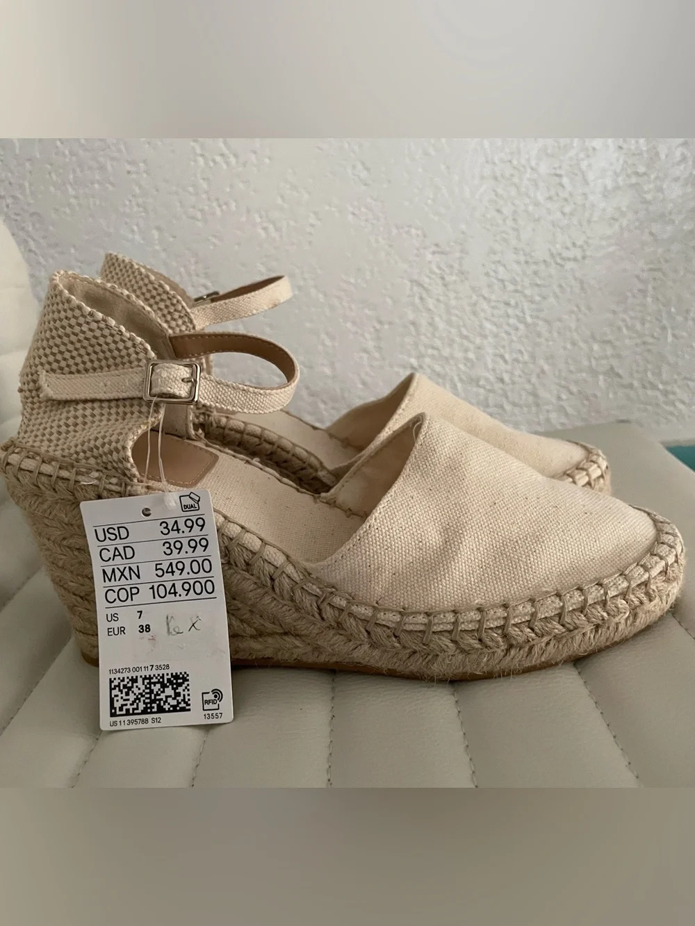 H&M Woven Espadrille Wedge Sandals - Cream Sz 38/7